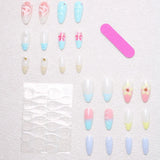 24PCS Juicy Red Cherry Hand Painted Press on Nails Vivid French Border Jelly Clear Almond Shape Fake Nails Summer Vibe