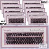 10 boxes of 20D/40D DIY eyelash sets suitable for beginners, with mixed lengths of 10/12/14mm eyelash clusters soft and durable,