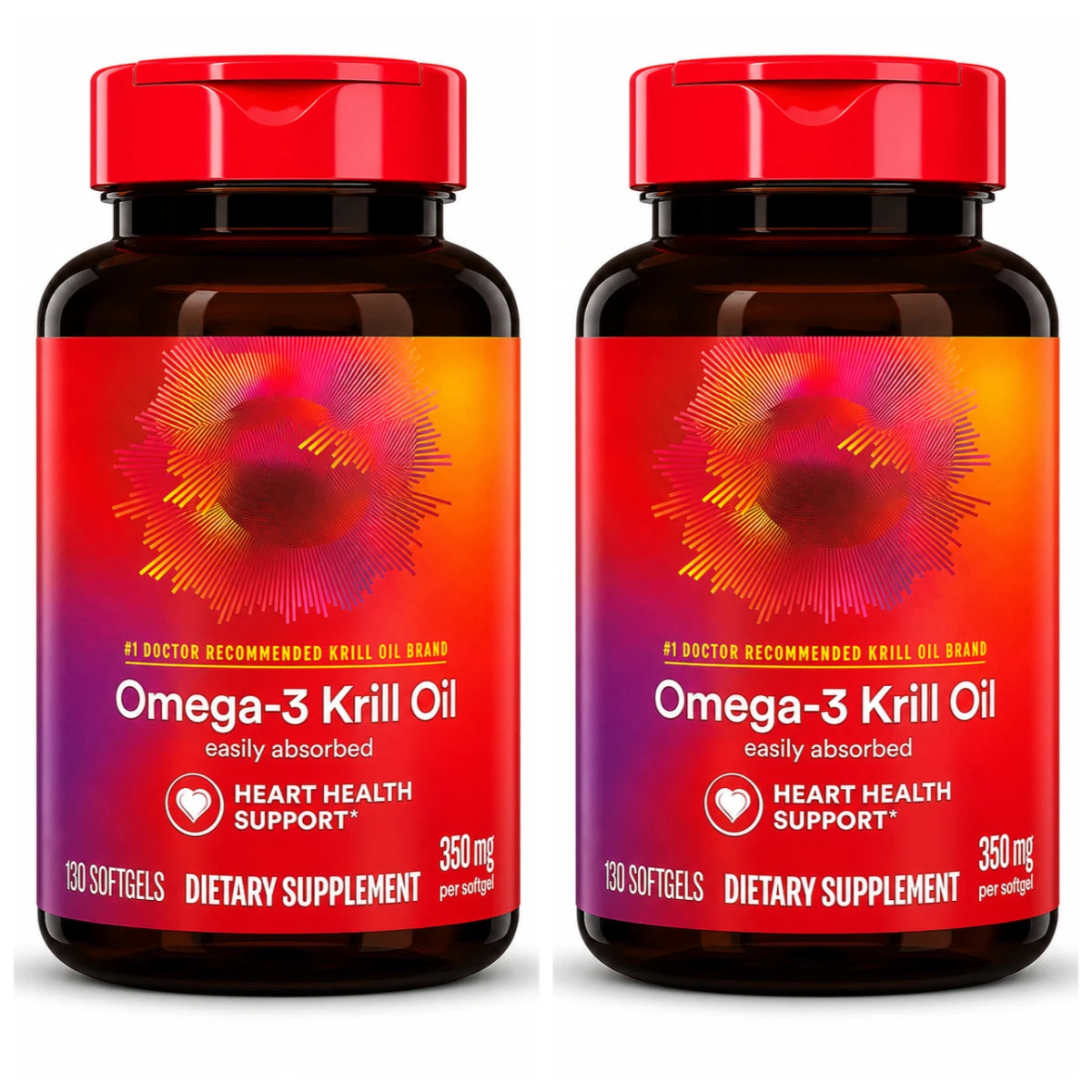 Omega-3 Krill Oil 350mg Softgels 130 Count, EPA DHA with Phospholipids & Astaxanthin, Daily Wellness Support for Men & Women