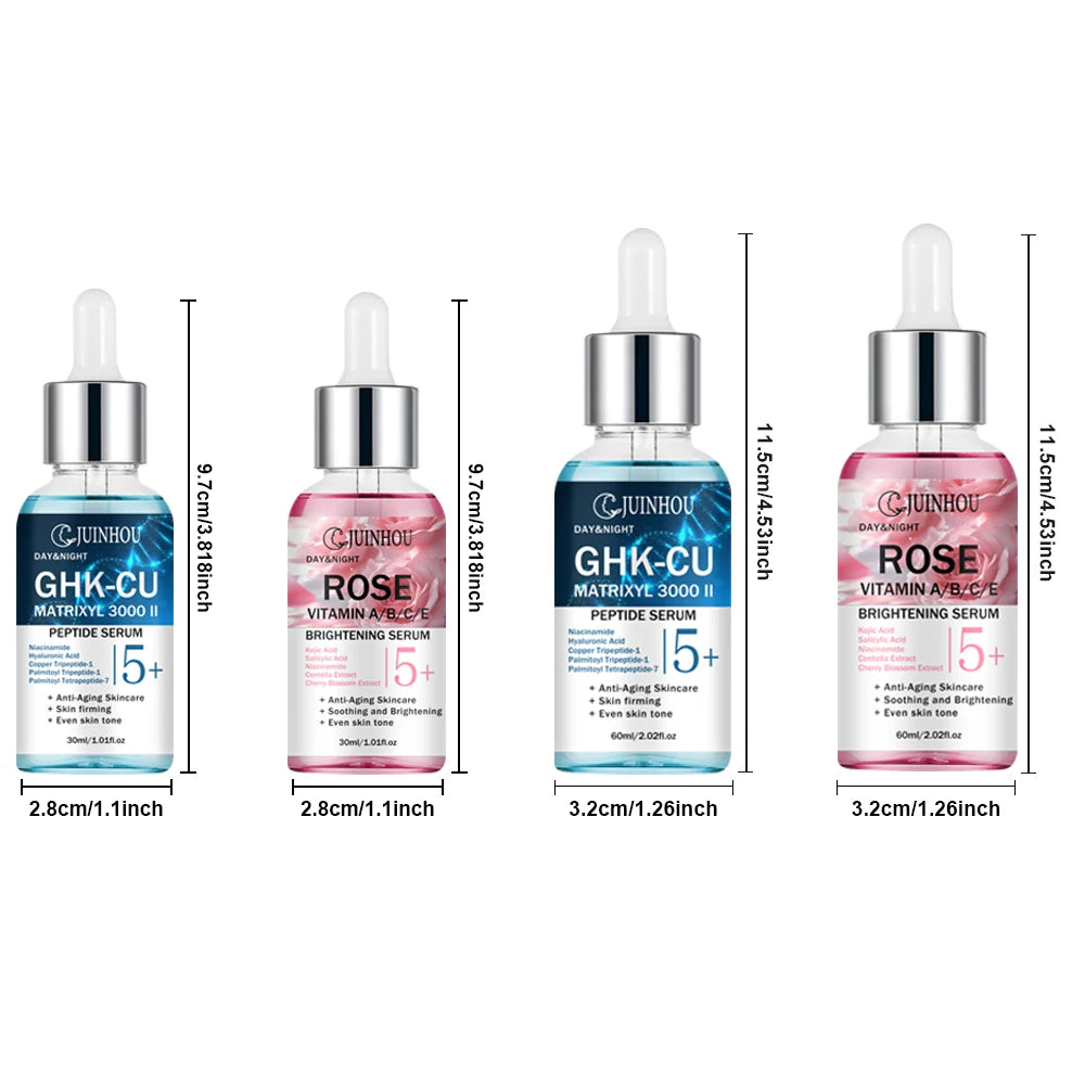 JUINHOU 2pcsCopper Peptide Rose Face Serum Set Hydrating Serum Kit For Fine Line Dry Skin Daily Face Care Brighten Skin All Skin