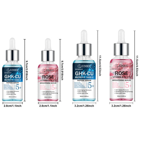 JUINHOU 2pcsCopper Peptide Rose Face Serum Set Hydrating Serum Kit For Fine Line Dry Skin Daily Face Care Brighten Skin All Skin