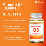 Vitamin D3 10,000 IU (250 mcg), Supports Immune Health, Calcium Absorption Muscle Function & Bone Strength, Dietary Supplement