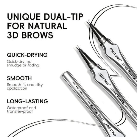Natural Hair-Like Strokes Eyebrow Pen COAST BABY 2 Forks Tip Waterproof Long Lasting Smudge Proof Brow Pen