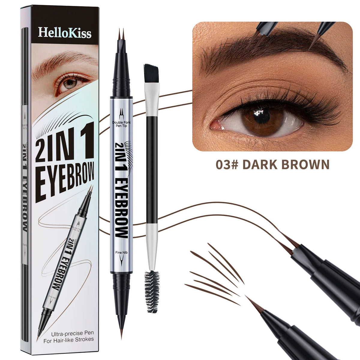 Natural Look Eyebrow Pencil Waterproof Sweat Proof Double Ended 2 in 1 Long Lasting Brow Definition Fill Shape