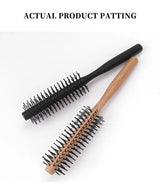 1pc Wood Handle Professional Salon Styling Drying Tool Round Hairdressing Curling Massage Roller Comb Special for real hair wigs