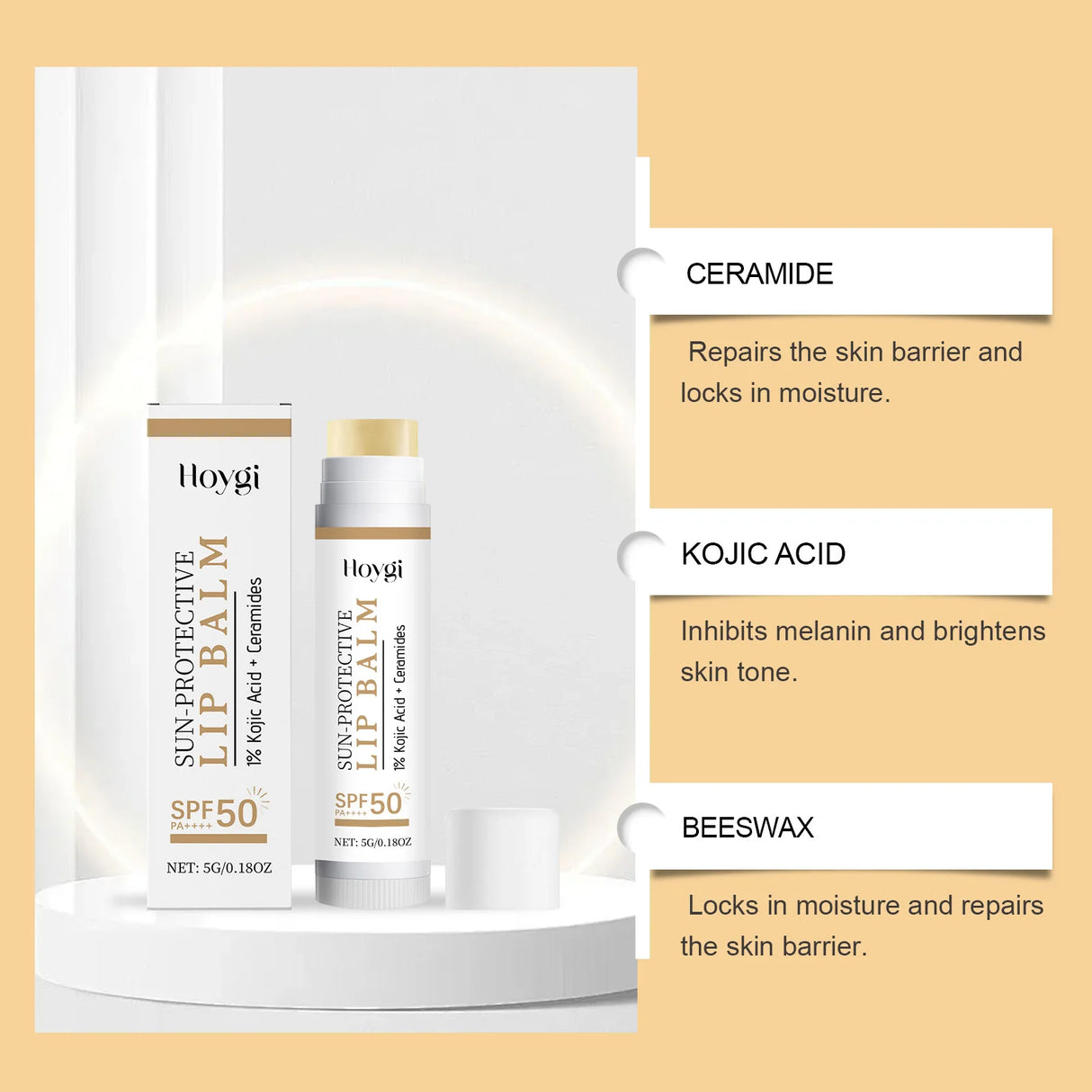 Sun Protective Lip Balm SPF50+ Hydrating Lip Sunblock Fade Lip Lines Nourishing Moisturizing Brighten with Kojic Acid Ceramide