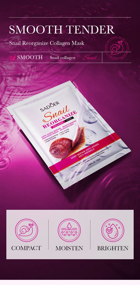 5pcs SADOER Snail Collagen Face Mask Firming Moisturizing Brightening Hydrating Facial Masks Beauty Face Skin Care Products