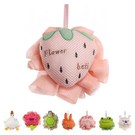 Kids Loofah, Cute Cartoon Animal Kids Bath Sponge with Hanging Rope, Soft Double Mesh for Rich Lather