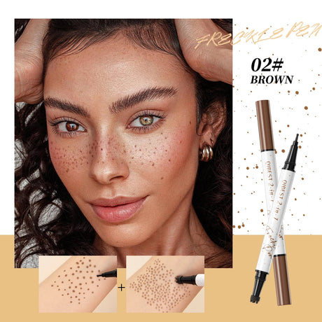 QIBEST Double-end Freckles Stamp Pen Makeup 2-IN-1 Freckle Seal Waterproof Face Concealer Contour Natural Brown Freckle Cosmetic