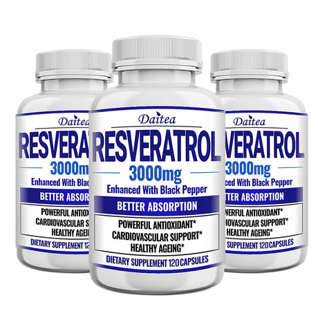 Resveratrol Supplement Capsules - Anti-Aging, Cardiovascular & Joint Support, Skin Health