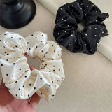 French Style Satin Hair Scrunchie Simple Black White Wave Point Designs Large Intestine Hair Loop Retro Gentle Elastic Hair Ties