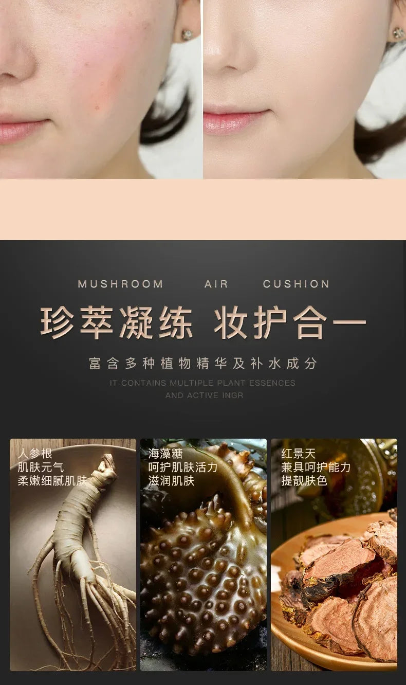 BB Air Cushion Base Foundation with Mushroom Head CC Cream Moisturizing Hydrating Concealer Makeup Brighten Skin Tone Cosmetics