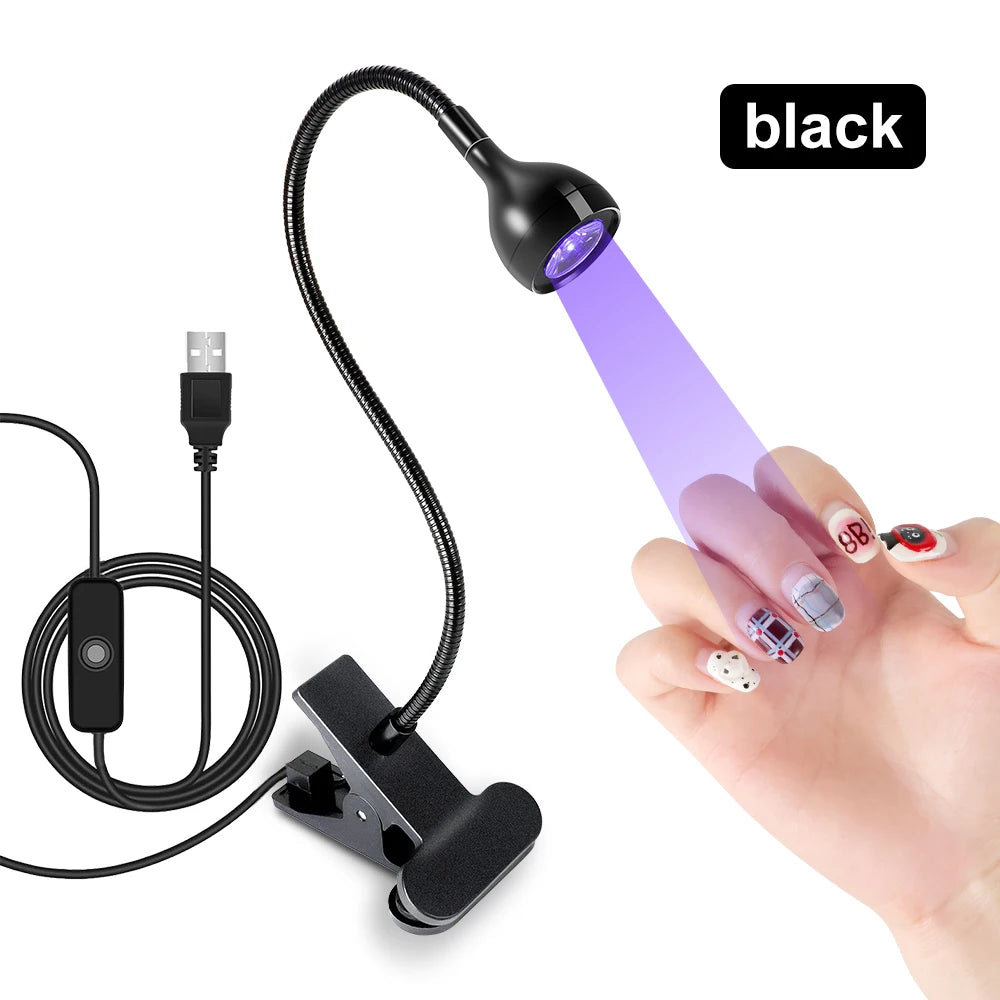 Nail LED UV Lamp for Drying Gel Nails Polish Clip-On Flexible Desk Mini Portable USB Nail Lamp UV Light Dryer for Manicure Salon