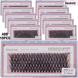 10 boxes of 20D/40D DIY eyelash sets suitable for beginners, with mixed lengths of 10/12/14mm eyelash clusters soft and durable,