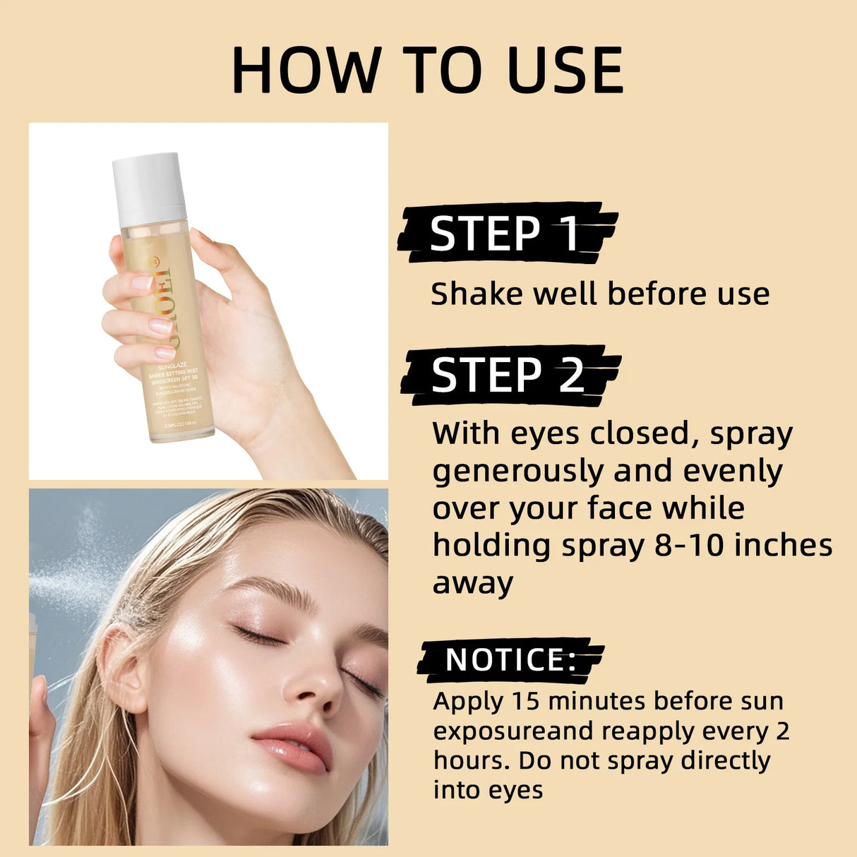 100ml  SPF 50 Sunscreen Setting Spray Sheer Setting Mist Sunscreen Spray Facial  Skin Care Lightweight & Non-Greasy
