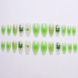 24PCS Juicy Red Cherry Hand Painted Press on Nails Vivid French Border Jelly Clear Almond Shape Fake Nails Summer Vibe