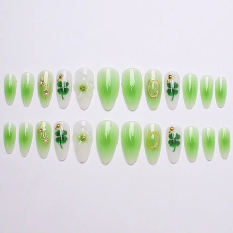 24PCS Juicy Red Cherry Hand Painted Press on Nails Vivid French Border Jelly Clear Almond Shape Fake Nails Summer Vibe