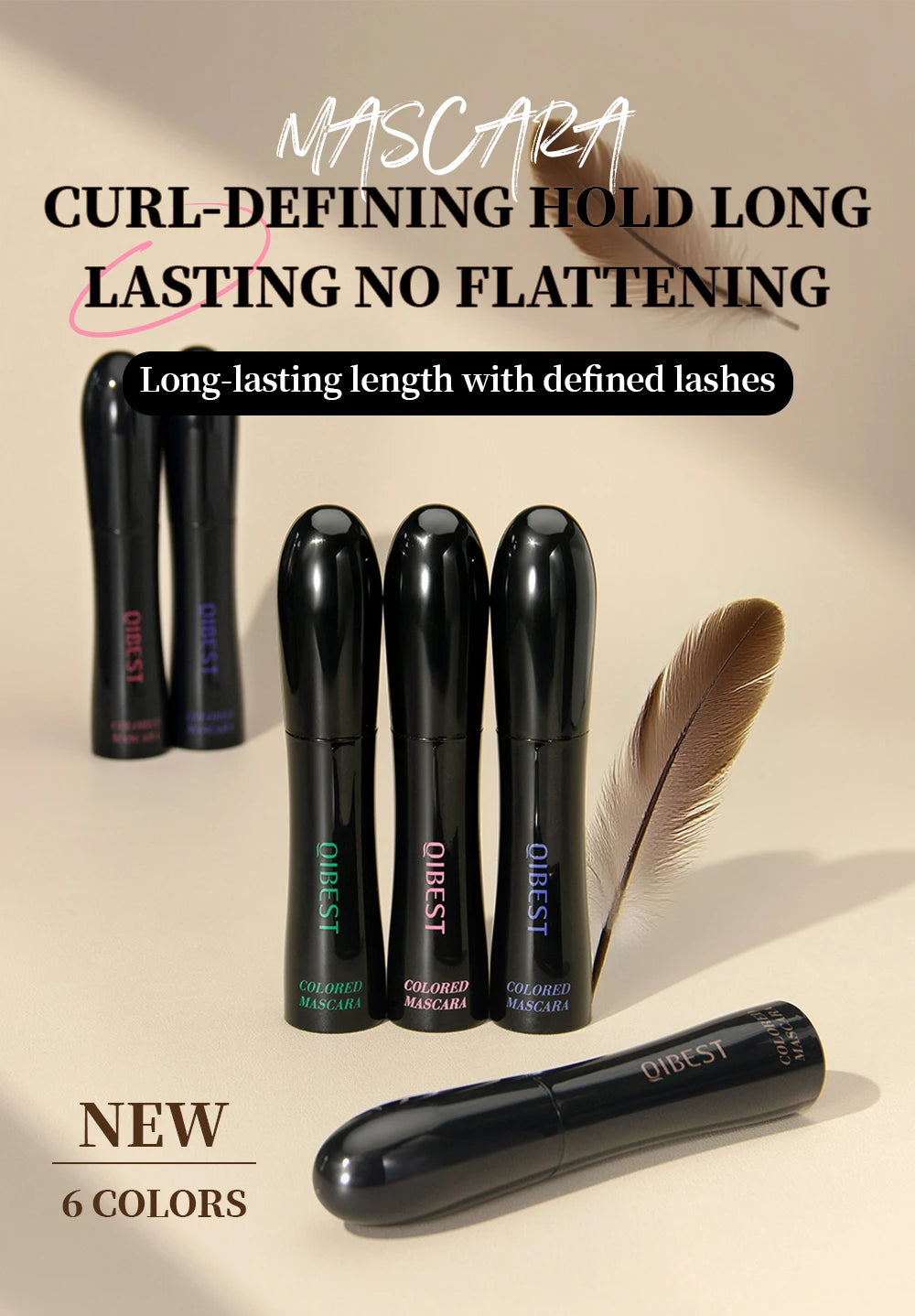 QIBEST 4D Silk Fiber Eyelash Mascara Waterproof Colorful Mascara For Eyelash Extension Thick Lift Lengthening Lasting Makeup