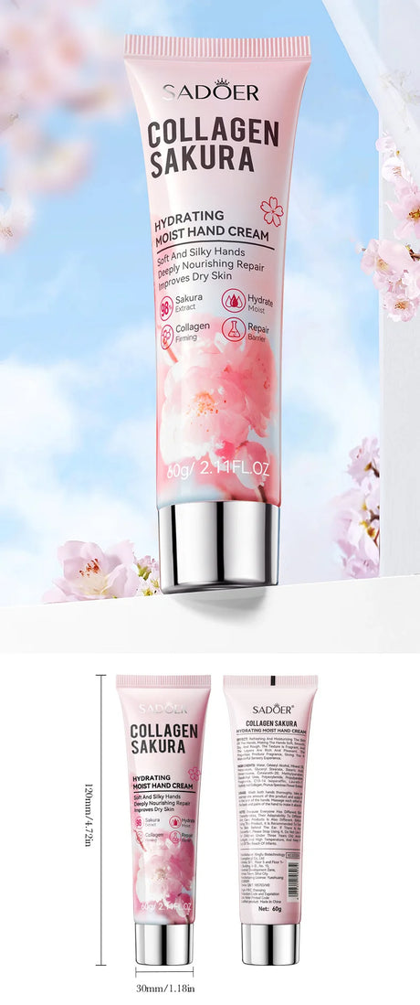 SADOER Sakura Collagen Hand Cream Hands Moisturizing Nourishing Brightening Hydrating Hands Creams Hand Skin Care Products