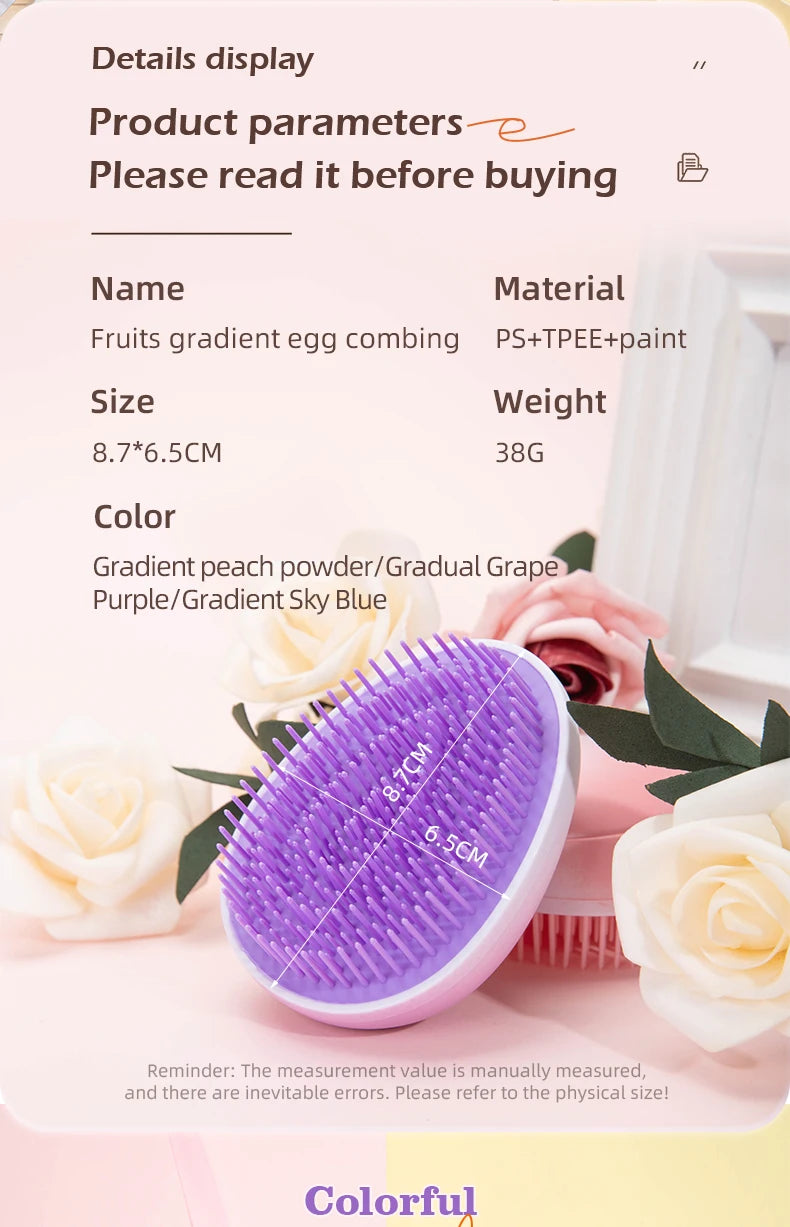 1 pcs Mini Detangling Hair Brush Gradient Egg Round Shape Tangle Hair Brushes Soft Hairbrush Salon DIY hair styling tools
