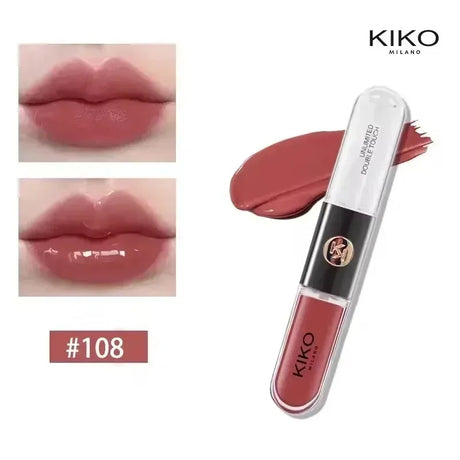 New Kiko Double Headed Lipstick Transparent Mirror Lip Gloss Non Fading Oil Sexy Rich Lip Gloss Milk Tea Bean Paste Naked Makeup