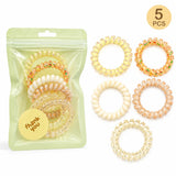1 Pack 5 Pcs Pink Spiral Hair Ties for Women and Girls, Coil Ponytail Holders in Gift Pouch, Soft Stretch Hair Accessories for Daily Wear