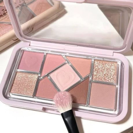 Nine-Color Eyeshadow Palette Blush Highlight Makeup Pearly Highgloss Shimmer Pink Brown Earth Color Fine Sequins Eye Shadow