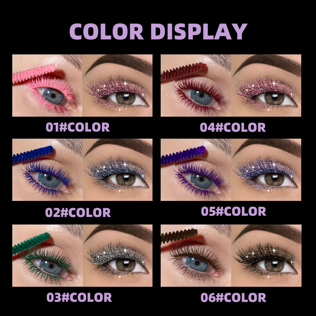 QIBEST Double Headed Diamond Glitter Mascara Long Lasting Colored Mascara Eyelashes Pink Blue Red Voluminous Waterproof Mascara