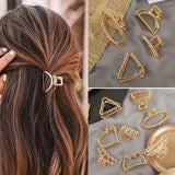 New Fashion Simple Hair Clip Mini Metal Hair Claw Non Slip Hollow Gold Geometric Barrettes Sweet Daily Hair Accessories