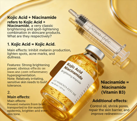 2026 Kojic Acid Niacinamide Brightening Ampoule Lighten Spots Fade Fine Lines Increasing Elasticity Smooth Soften Skin Care 1PCS