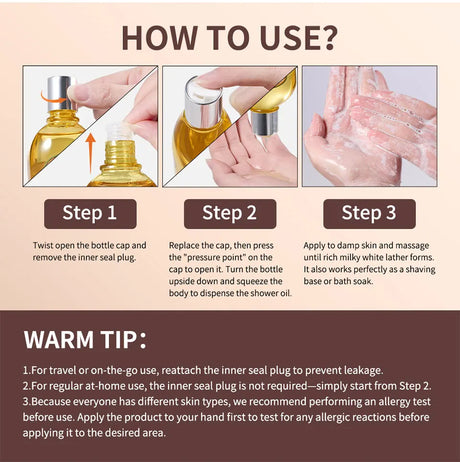 2-in-1 Bath Oil Body Cleaning Moisturizing Skin Dirt Remover Smooth Shower Gentle Cleanses Nourishes Oils For Bath Daily Care
