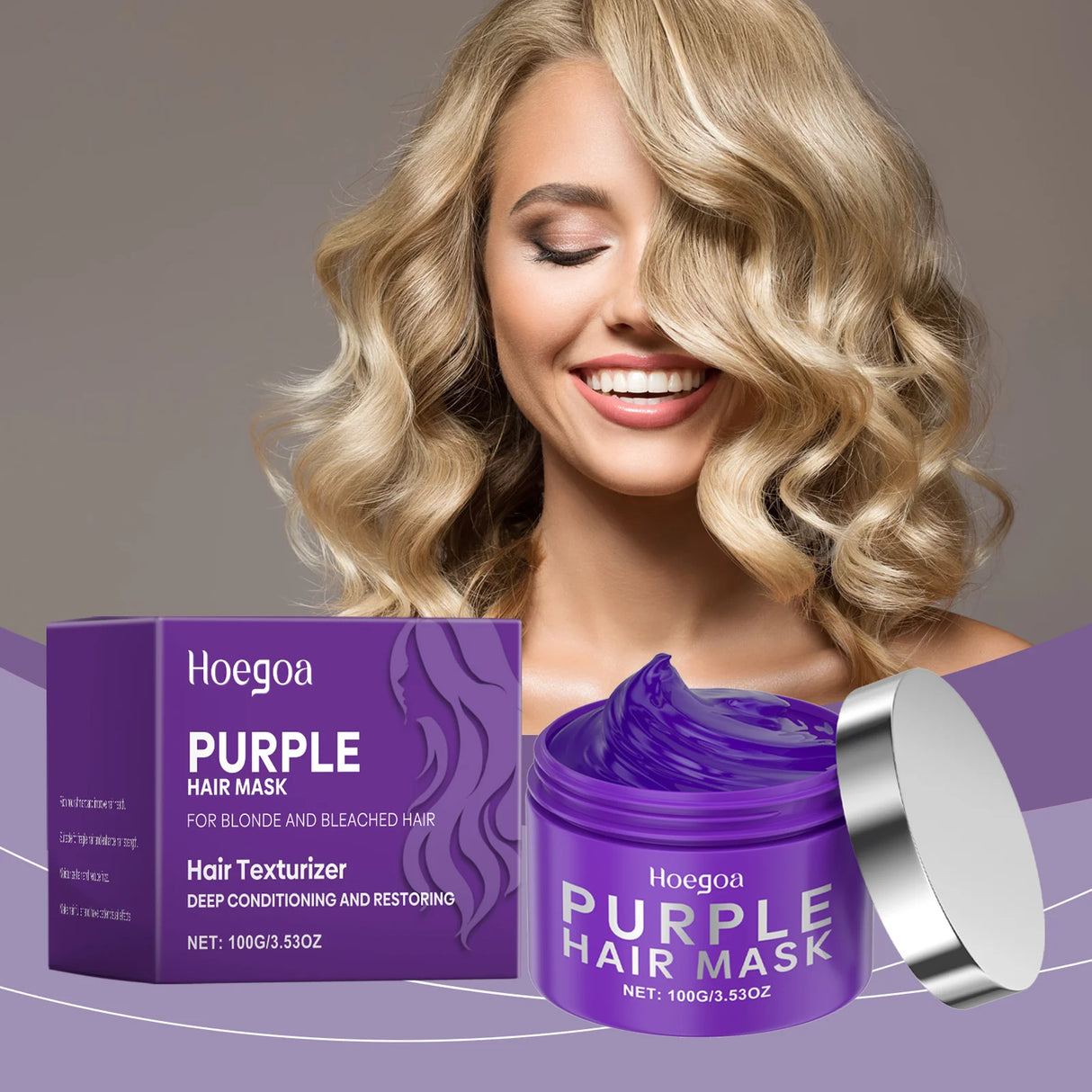 Purple Keratin Hair Mask Repair Dry Frizz Damage Remove Yellow Color Neutralizes Brass Soft Shiny Smooth Nourish Hair Care Cream