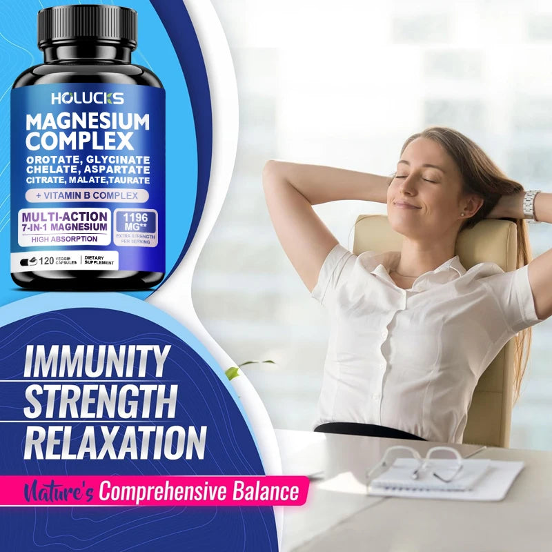 Magnesium Complex Capsules, Support Energy, Bone Strength, Restful Deep Sleep, Brain Health & Anxiety Relief