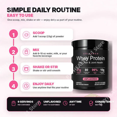Whey Protein Powder Unflavored Muscle Recovery Joint Health Skin Hydration Grass-Fed Collagen Daily Nutrition Support