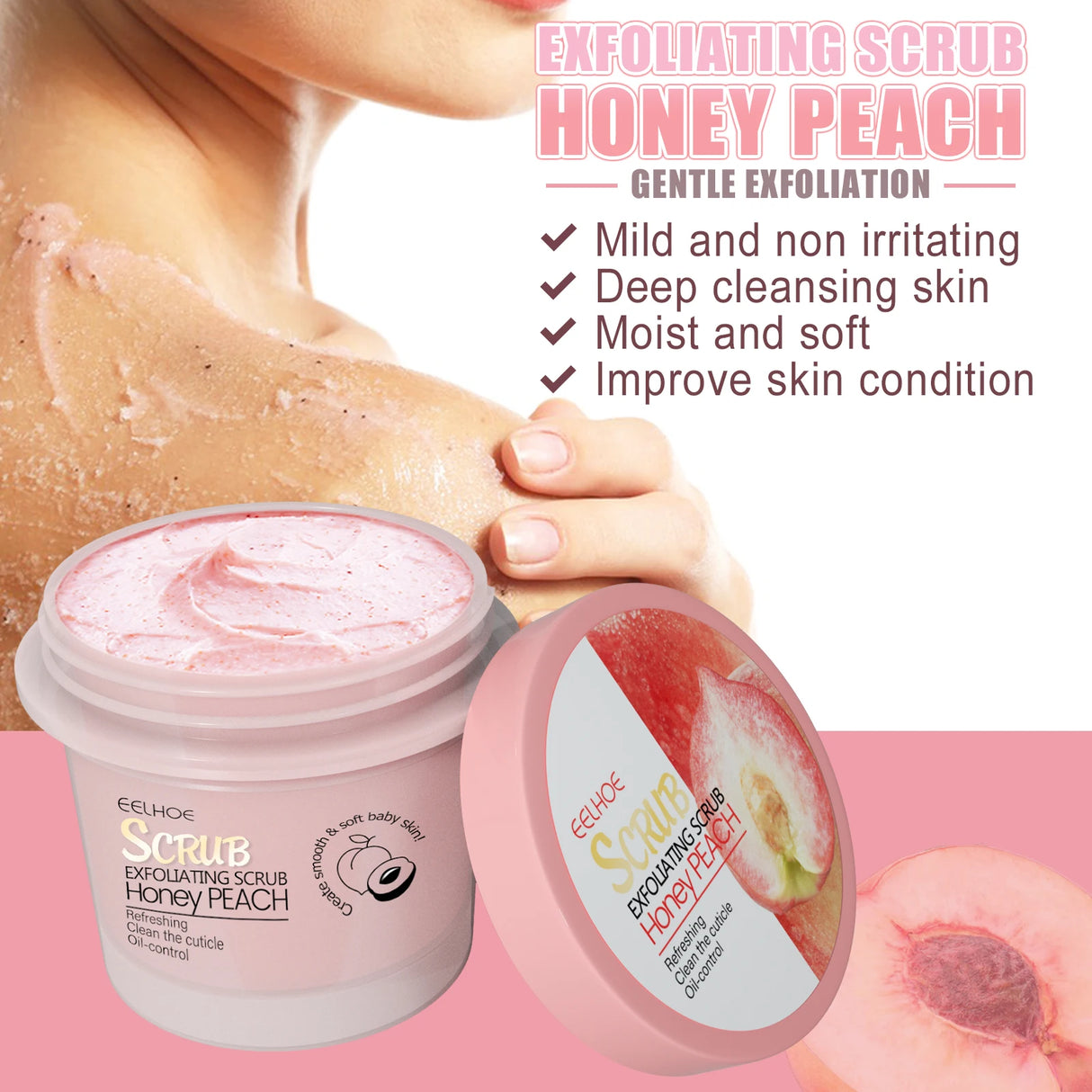 Honey Peach Body Scrub Cream Deeply Cleansing Exfoliating Scrub for Smooth & Glowing Skin Dead Skin Removal Moisturizing