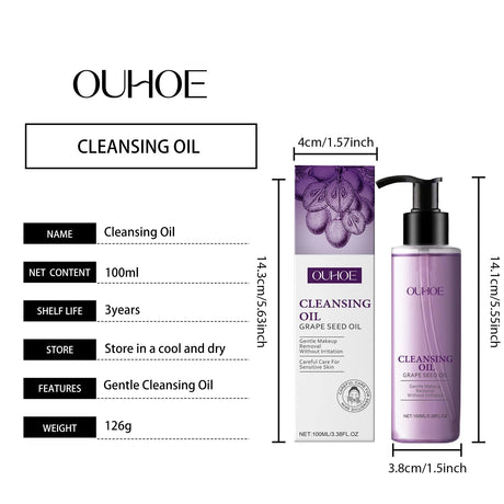 Grape Seed Cleansing Oil Makeup Remover for Sensitive Skin Non-Tightening Deep Purifying Hydrating Refreshing Facial Oil Control