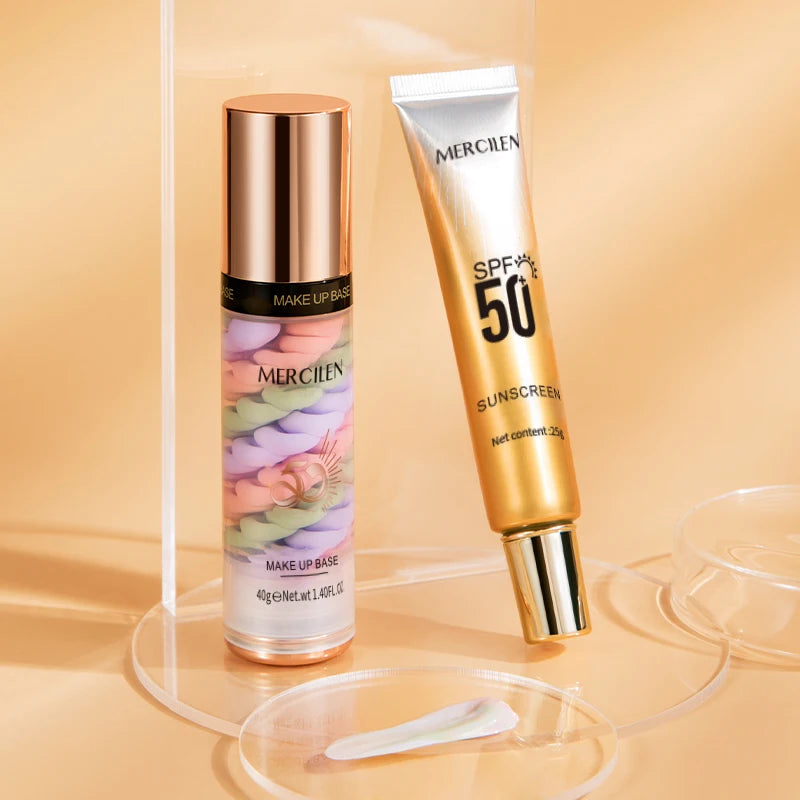 Mercilen Three-Color Isolation Makeup Primer Set, Containing Hyaluronic Acid, Plant Squalane, and Pearl Extract for Oil Control and Moisturizing, Minimizing Visible Pores, Long-Lasting Hydration and Radiance, and Long-Lasting