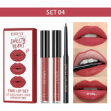 QIBEST 3pcs/set Liquid Lipstick+Lip Liner Lasting Black Brown Purple Red Matte Lip Gloss Nude Lip Stain Tint Makeup Lip Pencil