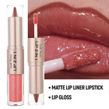 Black Brown Tapered Lip Liner Contour Pencil Double Head Mirror Plumping Lip Glaze Crystal Lip Gloss Sexy Red Lips Tint Makeup
