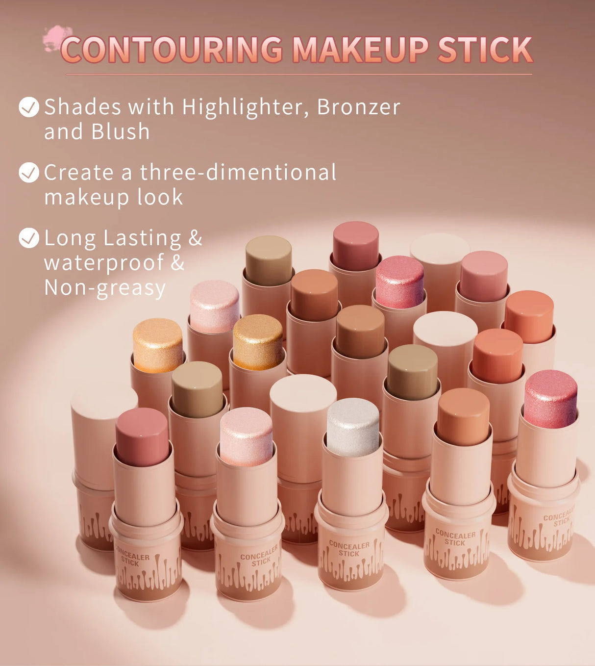 Makeup Face Brown Bronzer Contour Stick Contouring Bronzer Stick Highlighter Brightening Blusher Stick Rouge Cream Concealer Pen
