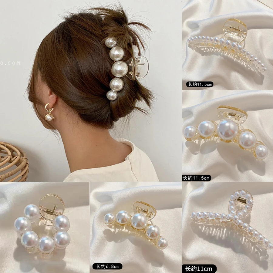 Simulated Pearl Hair Claws for Women Korean Acrylic Hair Clips Girls Large Size Barrette Shark Clip Fashion Hair Accessories