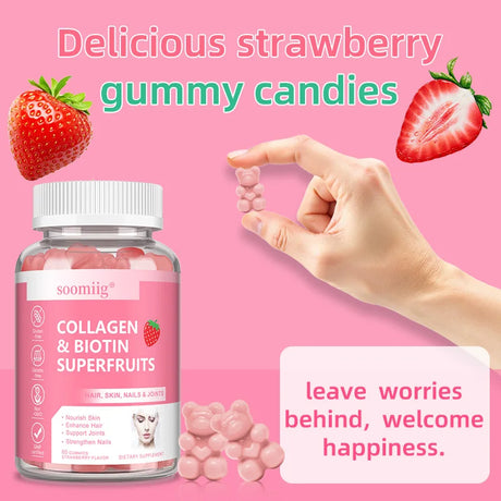Collagen Gummies with Biotin for Hair Growth,Brightening Skin,Nails,Bones,and Joints-Suitable for Unisex,60 Gummies