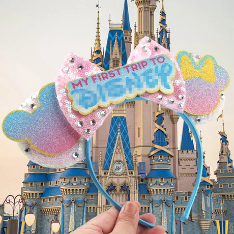 2026 Disney Trip Mickey Ears Headband For Girls Sequin Castle Bow Hairband Cartoon Character Cosplay Hair Accessories Kids Party