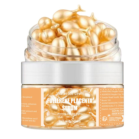Fullerene Placenta Serum. With Elastin Vitamin E Glycerin. Firming Anti-Wrinkle Anti-Aging. Day Night Use Formula. 50 Pieces.