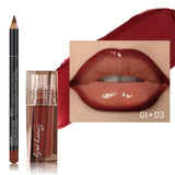 2pcs Lip Liner Pencil & Hydrating Lip Gloss Set, Glossy Finish, Smooth Define Lips, Non-Sticky Long Lasting, Daily Makeup