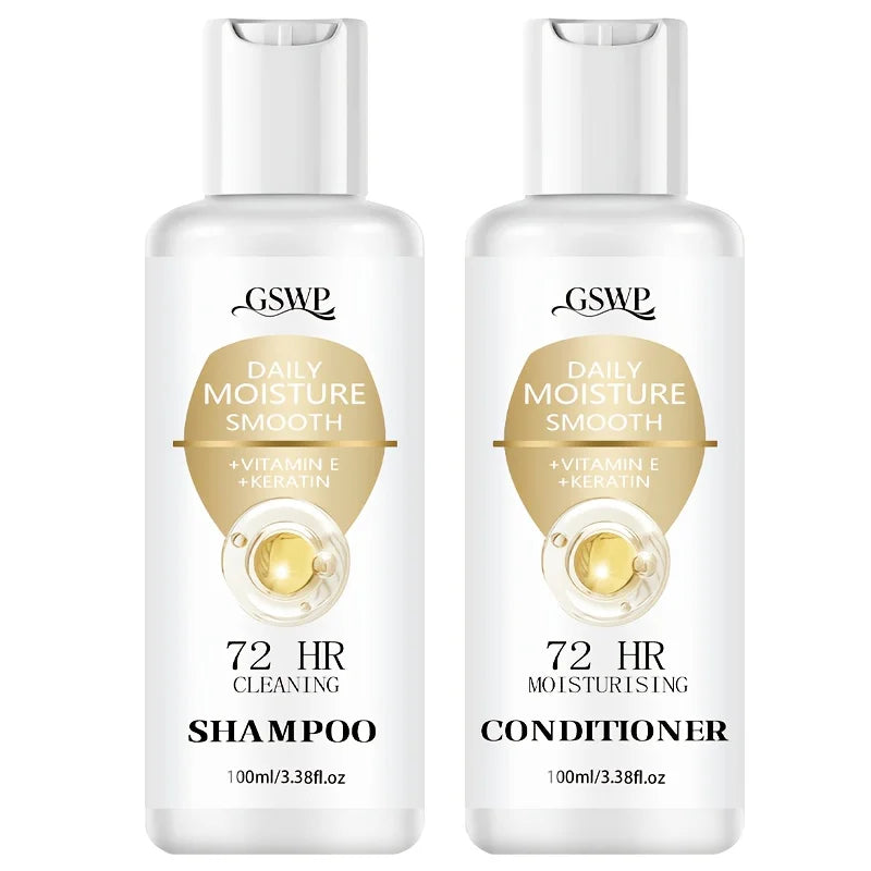 GSWP 72-Hour Moisturising Shampoo and Conditioner Set, enriched with keratin for deep hydration, Ideal as a gift. 100ml + 100ml