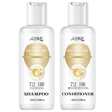GSWP 72-Hour Moisturising Shampoo and Conditioner Set, enriched with keratin for deep hydration, Ideal as a gift. 100ml + 100ml