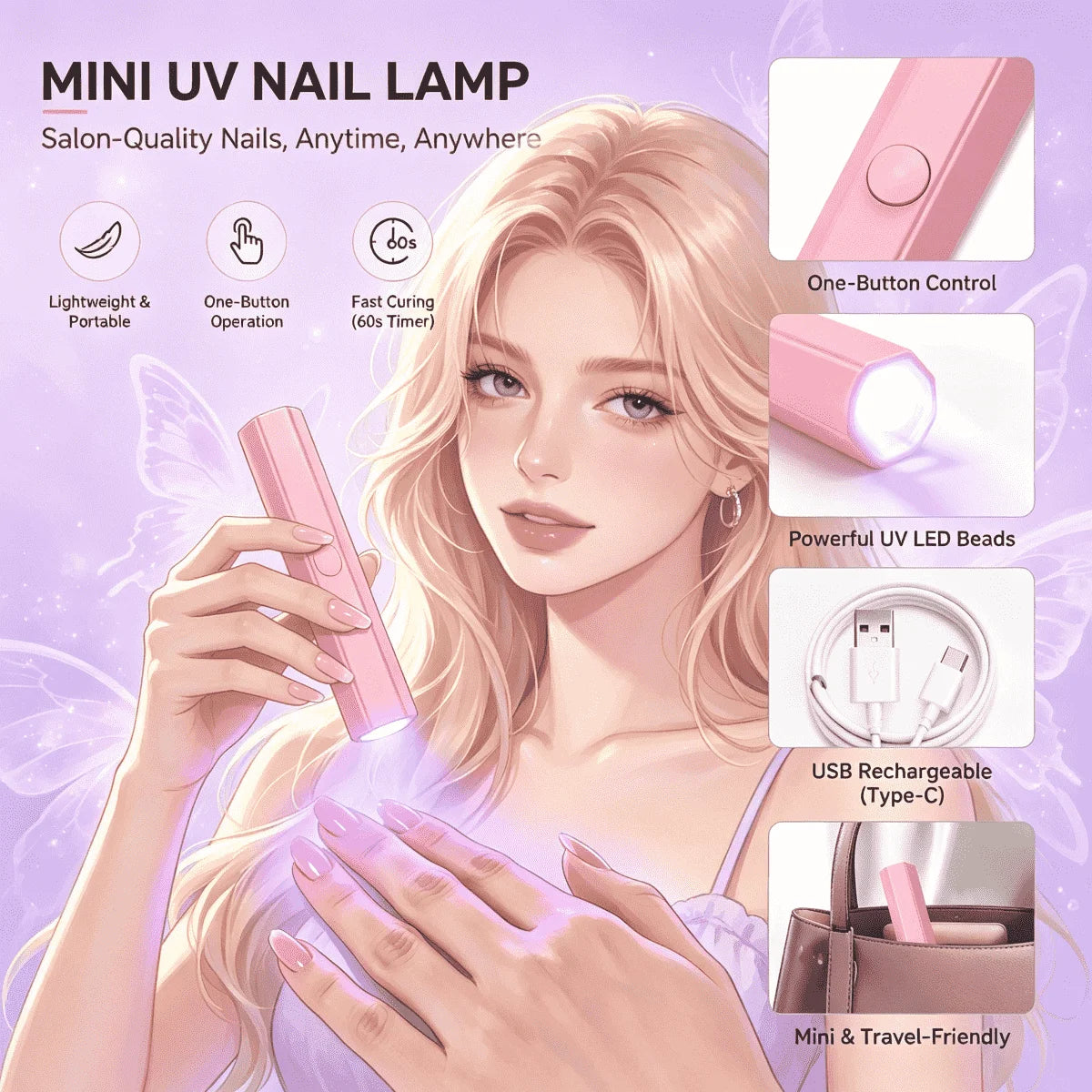 Handheld Nail UV Lamp With Screen Display, Suitable For Gel Manicure, Mini Nail Lamp, Portable LED Nail Dryer, USB Nail Curing Machine, Quick Curing Nail & Foot Care Tool