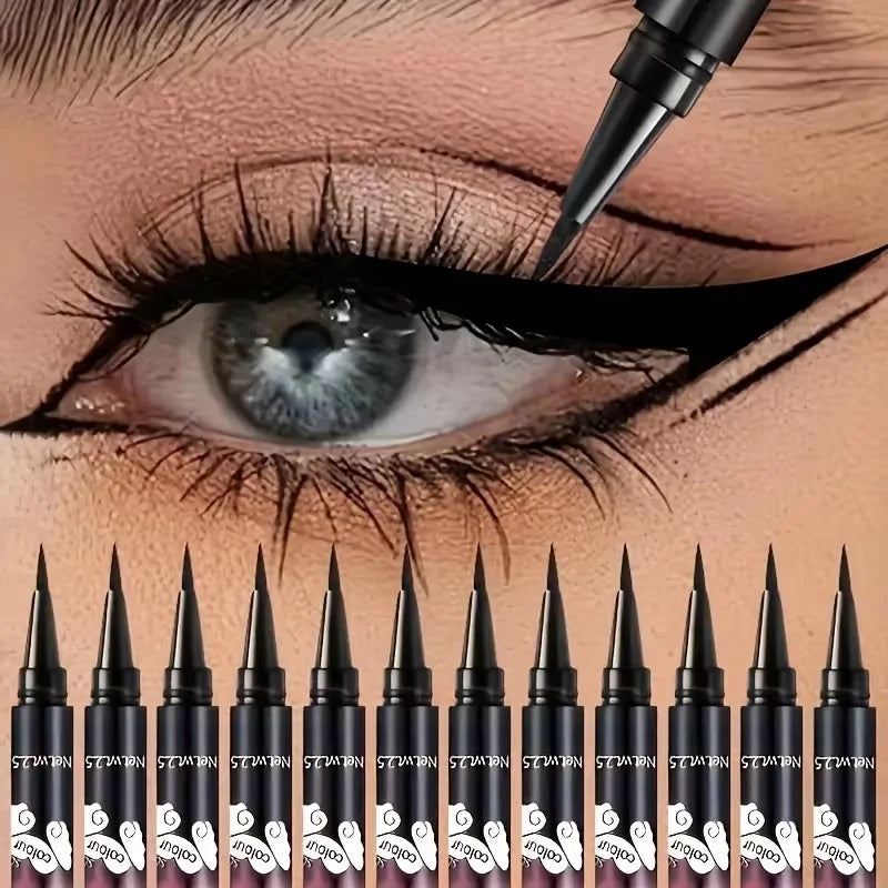 12-pack of best-selling black liquid eyeliners, long-lasting and waterproof, exquisite cosmetics.