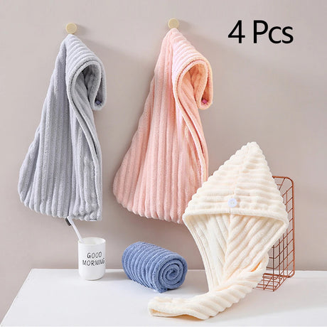 1/3/4 Pcs Quick-Drying Microfiber Hair Drying Cap Absorbent Soft Anti-Frizz Hair Towel Wrap for Women Home Bathroom Daily Use